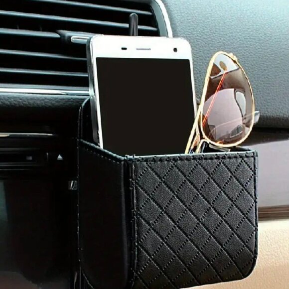 New Cream Car Air Vent Hanging Storage Bag Faux Leather with a Quilted Design - Picture 2 of 5